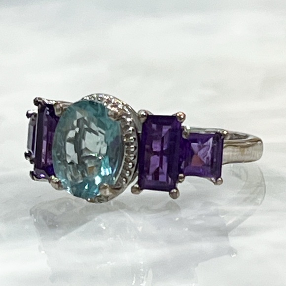 Teal Fluorite African Amethyst Sterling Silver Ring Sz 7 - Picture 4 of 11